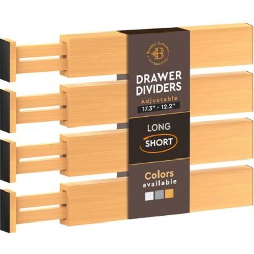 Bamboo Drawer Dividers 4 Pack - Adjustable 12.5" to 17" Drawer Organizers for Home and Office - Natural