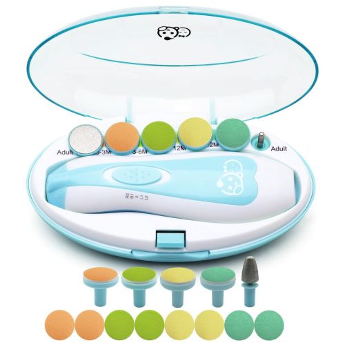 Royal Angels Baby Nail Clippers 20 In 1 By Baby Safe Electric Baby Nail Trimmer, Baby Nail File Kit, Additional Replacement Heads, Newborn Toddler Toes and Fingernails, Trim and Polish (Blue)