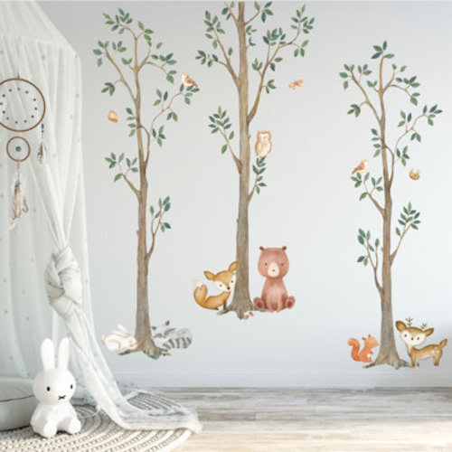 Redwood Rover Woodland Watercolor Wall Tree Decals Fabric Animal Birch Creatures - Bear, Fox, Raccoon, Rabbit, Squirrel, Owl Nursery Décor Stickers #3115 & Reviews | Wayfair