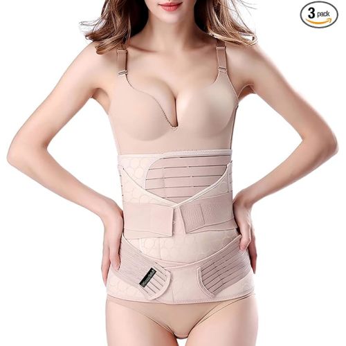 3 in 1 Postpartum Belly Band - Postpartum Belly Support Recovery Wrap, After Birth Brace, Slimming Girdles, Body Shaper Waist Shapewear, Post Surgery Pregnancy Belly Support Band (S/M, Beige)