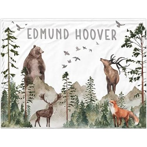 Personalized Baby Blanket for Girls, Custom Baby Blanket with Name Super Soft Personalized Name Blankets for Kids, Custom Forest Blankets for Infant Toddler, Babys Gifts for Birthday