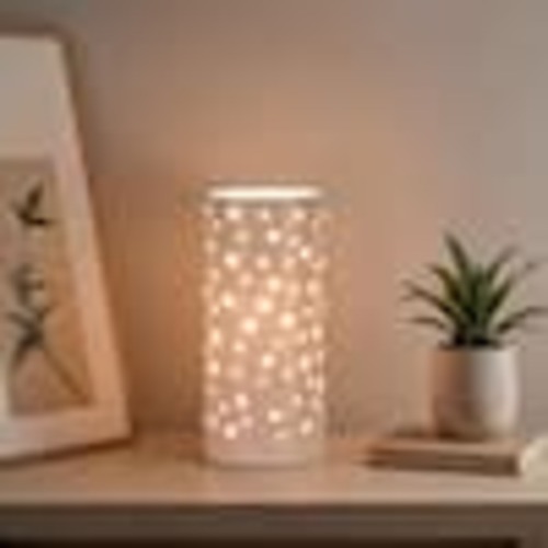 Alsy 10 in. White Indoor Ceramic Up-Light with White Cut Out Pattern Shade 24260-001
