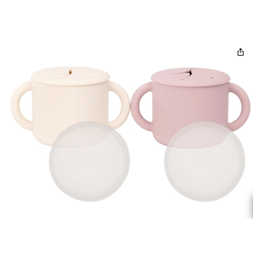 WeeSprout Snack Containers, Matte Pink/Matte Off White
