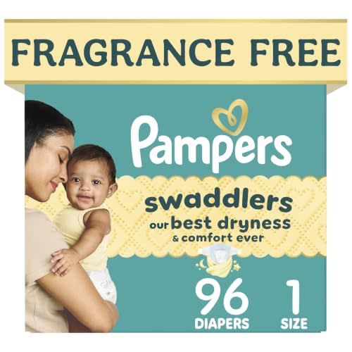 Pampers Swaddlers Diapers, Size 1 (8-14 lbs), 96 Count, Fragrance Free, Hypoallergenic, Absorbent, Pediatrician Recommended, Skin Safe