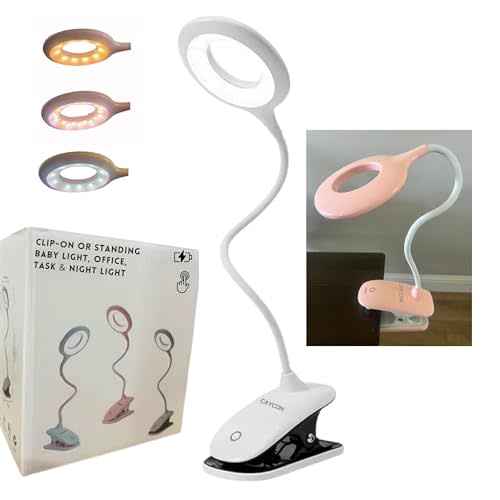 CAYCON Portable LED Clip On Night Light for Babies, Kids & Adults – Dimmable, Rechargeable, 3-Colors for Nursery, Desk, Crib, Diapers, Reading, Feeding, Bedroom, Office, Task, Car, Music, Travel, Gift