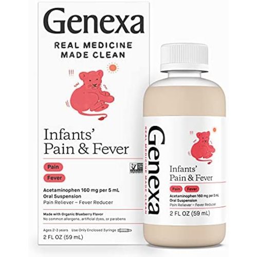 Genexa Infants' Acetaminophen Oral Suspension, for Babies, Temporarily relieves Pain and Fever Symptoms, 160 mg per 5 mL- Organic Blueberry Flavor 2oz