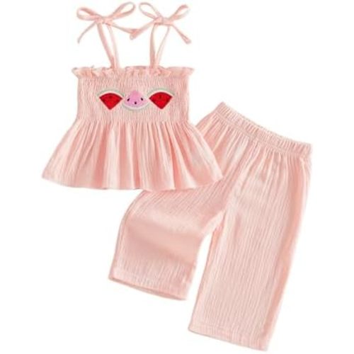Socutebabe Toddler Baby Girl Summer Clothes Sleeveless Muslin Smocked Top Pants 6 9 12 18 Month 2 3 4 5 Year Cute Kids Outfit