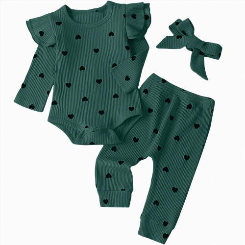 Taybagh Baby Girl Outfit Love Dot Ruffle Sweet Outfits for Girls Newborn Clothes Headband Pullover Pant 3pcs Playwear Se