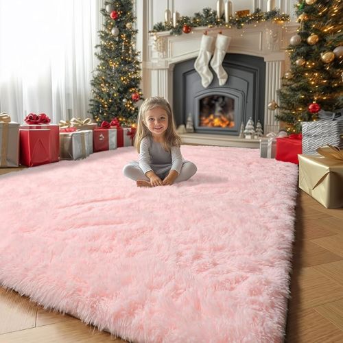 Pink Area Rugs for Bedroom Living Room, 5x8 Aesthetic Room Decor for Teen Girls, Soft Fluffy Cute Rug for Kids Room, Classroom, Fuzzy Shag Kawaii Carpet for Playroom, Baby Nursery, Plush Throw Rug