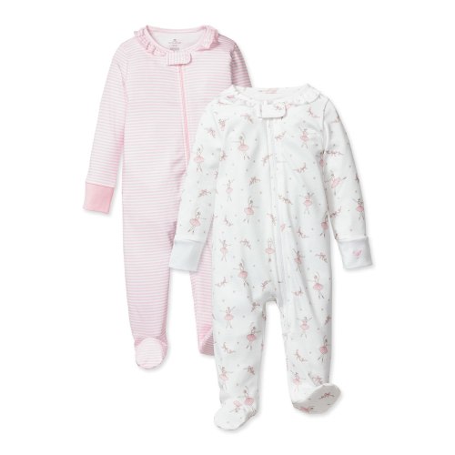 Baby's Holiday Pima Romper Duo in Pink Stripe & Sugar Plum Fairy
