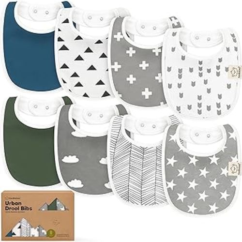 8-Pack Organic Baby Bibs for Boys, Girls - Soft Cotton Drooling and Teething Bibs for Baby Girl & Boy, Extra Absorbent, Easy to Clean & Put On for Toddler, Newborn, Infant 0-24 Months (Crossroads)