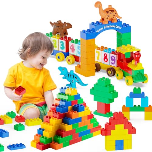 Anpcso Building Blocks for Toddlers 3-5 Including Dinosaurs Cars, 116-piece Large Classic Building Bricks Set, Educational Toys for Children Boys Girls All Ages, Compatible with All Major Brands