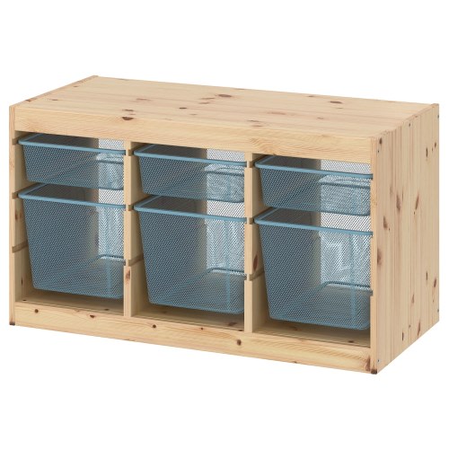 TROFAST Storage combination with boxes - light white stained pine/gray-blue 36 5/8x17 3/8x20 1/2 "