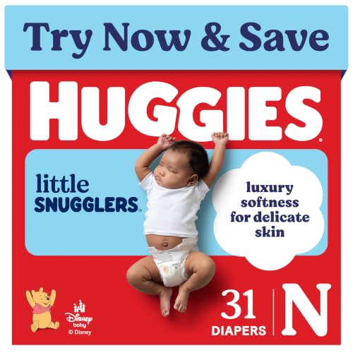 Huggies Little Snugglers Newborn Diapers, 31 Count | Newborn Essentials, Blowout Protection, Leakproof Protection, Luxury Softness, FastAbsorb System, Hypoallergenic