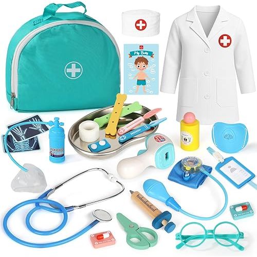 Lehoo Castle Doctor Kit for Toddlers 3-5, Kids Doctors Play Set Realistic, Pretend Play with Doctor Costume Toy Stethoscope for Girls Boys 3 4 5