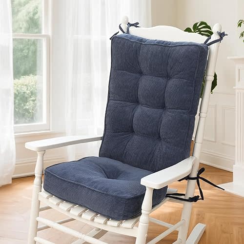 Rocking Chair Cushion - Non-Slip Thick Rocking Chair Pad Indoor with Ties High-Back Rocker Cushion Set for Porches Balconies Nurseries & Living Rooms