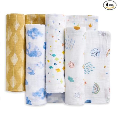 aden + anais Essentials Cotton Muslin Swaddles, Breathable Baby Blanket, Ideal for Boys, Girls, Newborns, Babies & Infants, Receiving Blanket, Soft and Lightweight Wrap, 4 Pack, Kite Parade