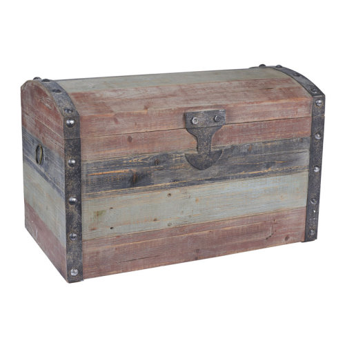 Williston Forge Braydon Large Wooden Storage Trunk, Weathered Wood with Paint Finish, Hinged Lid with Metal Accents & Reviews | Wayfair