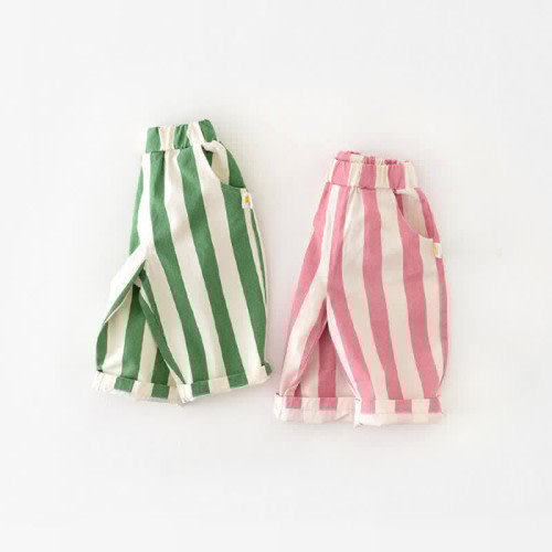 Green Baby Design Vertical Striped Casual Pants