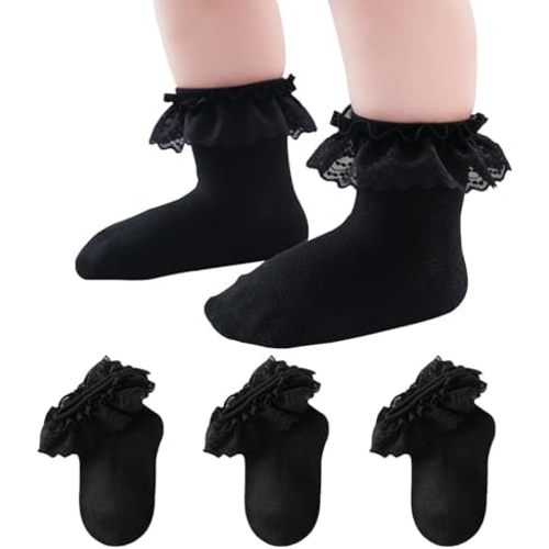 EPEIUS Baby Lace Socks Newborn Girl Eyelet Ruffle Socks Infant Toddler Dress Crew Sox 0-6/6-12/12-24 Months