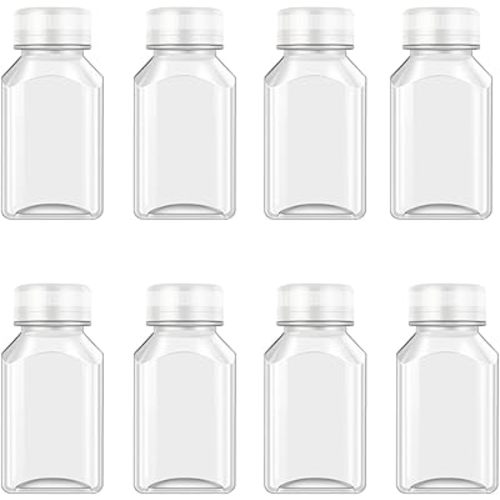 8 Pcs 4 Oz Juice Bottles Plastic Ginger Shot Bottles, Leak Proof, Beverage Containers for Juice, Smoothie, Milk, White Lid