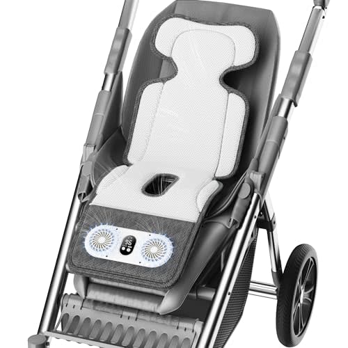 Baby Stroller Cooling Pad with Dual Turbo Blower,10000mAh Rechargeable Battery Powered Cooling Cushion, 3-Speed, Max 10H Runtime, Baby Summer Essential Car Seat Liner for Stroller Car Seat Crib