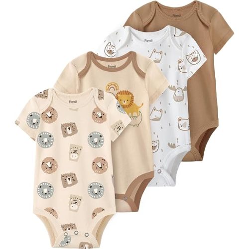 Baby Bodysuits Newborn 100% Cotton, Soft Short Sleeve Toddler Infant Cute Body Suits for Baby Boys Girls 4 Pack