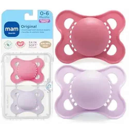 MAM Original Matte Baby Pacifiers 0-6 Months, Binky for Newborn Babies, BPA-Free Skin Soft Silicone Nipple, Easy to Clean, Developed with Medical Experts, 2 Count, With Sterilizer Case, Made in Europe