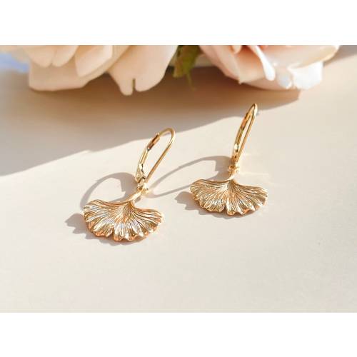Gold Filled Ginkgo Leaf Earrings: Botanical Leverback Jewelry