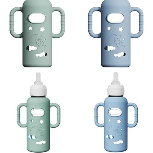 2 Pack Silicone Sleeves for Dr Brown's Glass Bottles, Drop Protection Bottle Sleeves with Handles, Anti Breakage Baby Bottle Holder Compatible with Dr. Brown's Newborn Glass Bottles,8 oz
