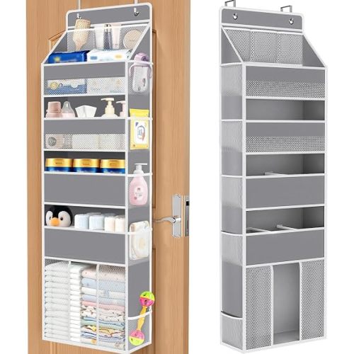 WISELIFE 5-Tier Over the Door Organizer for Nursery Hanging, Gray