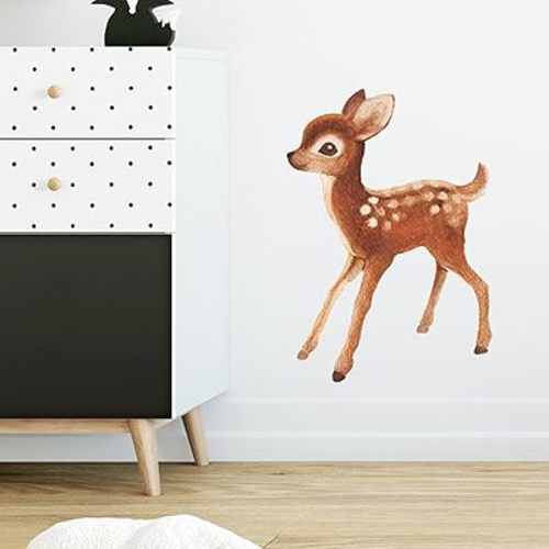 Cute Fawn Wall Decal Nursery Little Deer Animal Wall Sticker Removable Peel and Stick Waterproof Wall Art Decor Stickers for Kids Baby Classroom Playing Room Living Room Bedroom