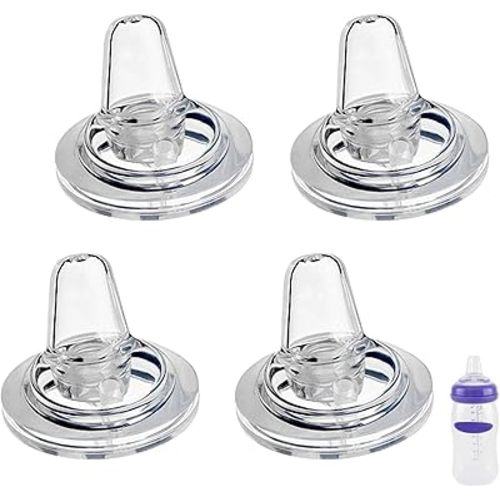 Sippy Spout Nipples for Lansinoh Baby Bottles, Transition Straw Sippy Cup 100% Food Grade Silicone Soft Nipple, 6m+, Pack of 4