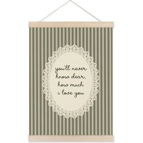 Green Striped Girl Nursery Poster Hanger Frame, You'll Never Know Dear How Much I Love You Wall Art Prints Decor for Girls Kids Room Bedroom Nursery Playroom, 12x16 Inch