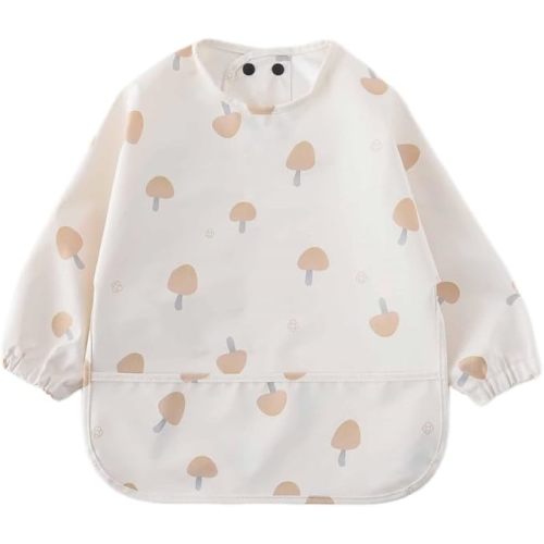 GZMM Waterproof Baby Bibs,Infant Toddler Long Sleeve Feeding Bib With Food Catcher,Easy Clean & Washable