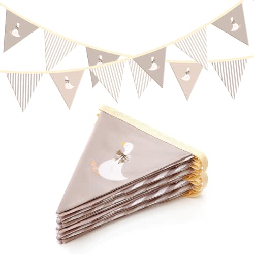 Hahafelt Goose Fabric Garland Banner One Silly Goose Birthday Decor Bow Geese Baby Shower Party Decorations for 1st Birthday Wedding Party(Stripes,Brown)
