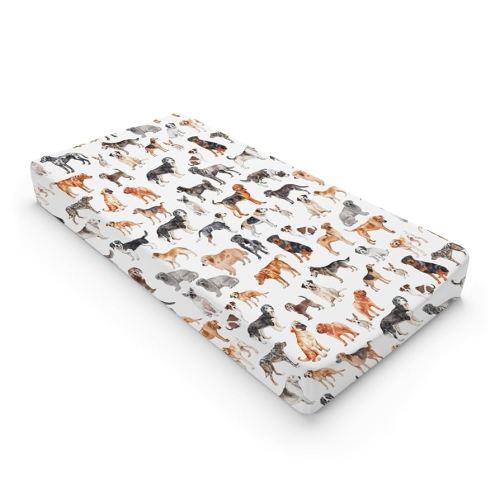 Watercolor Dogs Baby Changing Table Pad Covers for Boy Girl 32''x16'' Dog Breeds Unisex Fitted Changing Table Sheets Dogs Lovers Gift Comfort Soft Breathable Nursery Diaper Change Table Mats