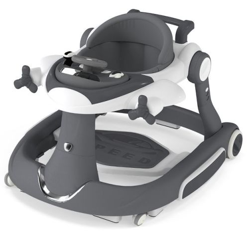 Kinder King 5-in-1 Baby Activity Walker, Convertible Push & Sit-in Walker with Adjustable Height, Foldable, Stable Design, Gray