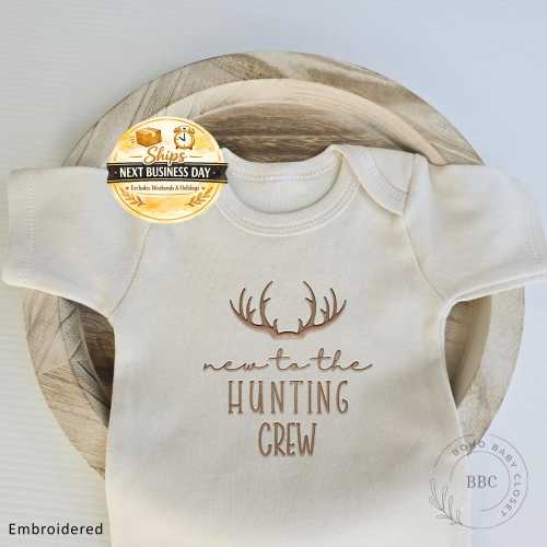 Embroidered New to the Hunting Crew Onesie® Dad's Bestie, Gift for Dad Gift Personalized Onesis® Neutral Onesie® Dad's Hunting Buddy C14
