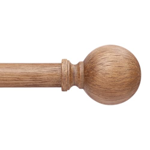 Wood Curtain Rod 36-91 Inch, Small Wooden Curtain Rods for Windows | Boho Rustic Farmhouse Style, Decoractive Faux Wood Finials, 1 Inch Adjustable Heavy Duty Spliced Metal Pole, Easy to Install
