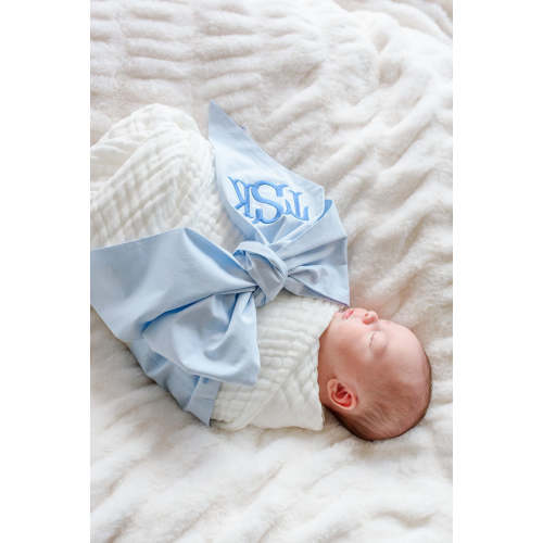 Personalized Newborn Bow Sash in Light Dusty Blue | Caden Lane
