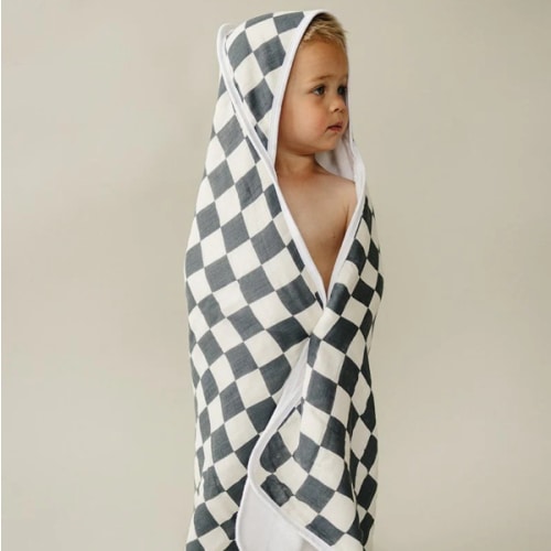 Charcoal Checkered Muslin Hooded Towel