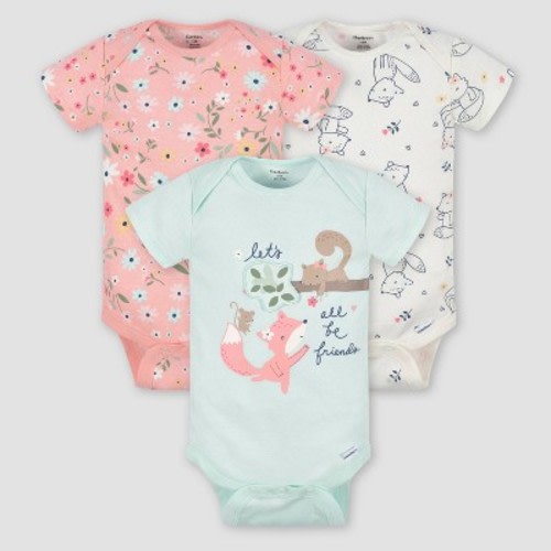 Gerber Baby 3pk Fox Short Sleeve Onesies - Orange/white/light Blue