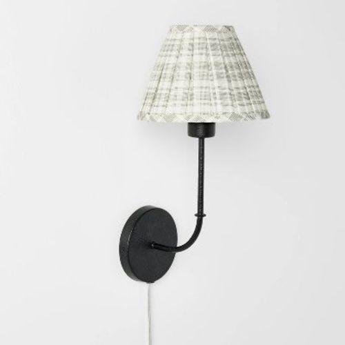 Wall Sconce with Green Pleated Plaid Shade - Threshold™ designed with Studio McGee: Iron Body, Cotton-Polyester, ETL Listed