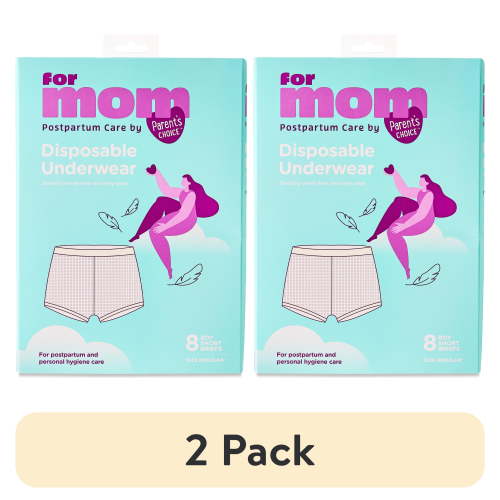 (2 pack) Parent's Choice Disposable Postpartum Underwear for Women, High Waist & Regular Size (Waist 28" to 42" Stretched), 8 Count