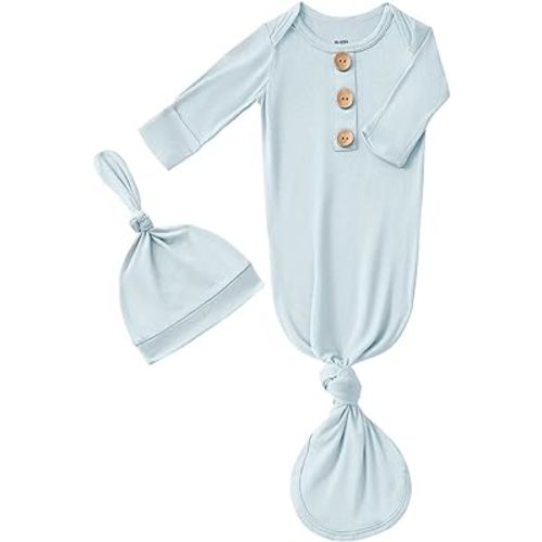 Amazon.com: SUZEL Newborn Baby Boys Girls Knotted Gown Hat Set Soft Viscose from Bamboo Infant Sleeper Baby Sleep Gown with Mittens (Navy, 0-3 Months): Clothing, Shoes & Jewelry