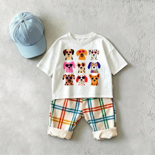 Baby & Kids Colorful Dogs Plaid 2 Piece Set