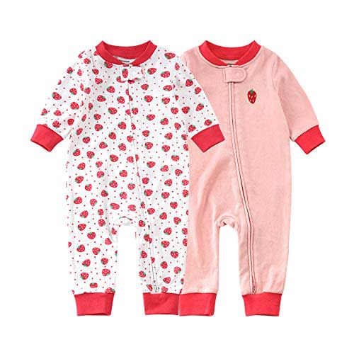 Teach Leanbh Baby 2-Pack Footless Pajamas Cotton Long Sleeve Printing 2 Way Zipper Romper Jumpsuit Sleep and Play 3-24 Months
