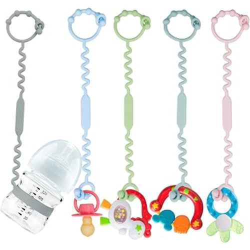 Toy Straps for Baby, 5 Pack Silicone Toy Straps for Stroller, Toy Safety Straps for Toy, Sippy Cup Straps, Adjustable Toy Holder for Stroller, High Chair - BPA Free