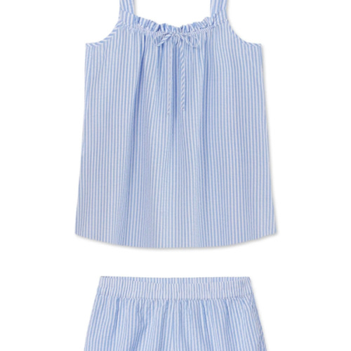 LAKE | Women | Cotton Pajamas | Blue Seersucker Alice Shorts Set